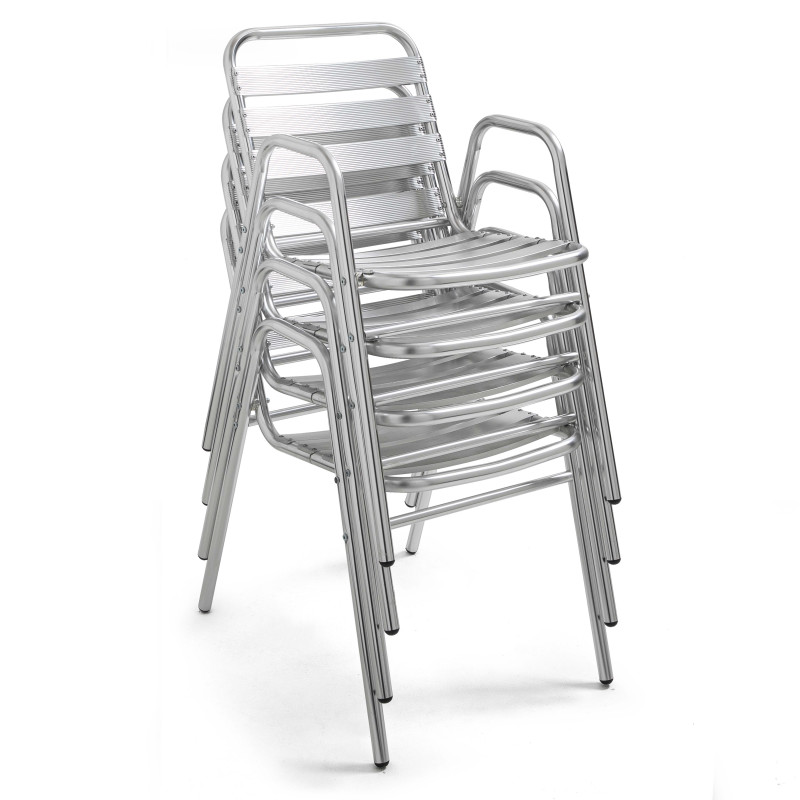 Table de terrasse carrée avec 2 fauteuils en aluminium