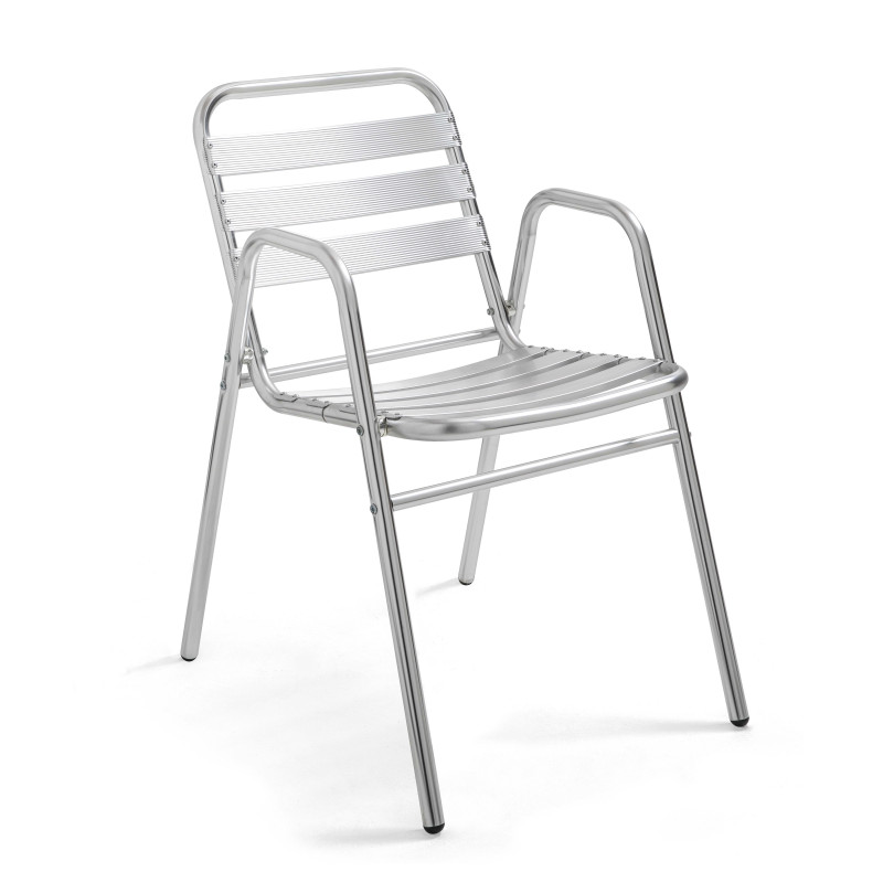 Chaise avec accoudoirs de terrasse empilable en aluminium