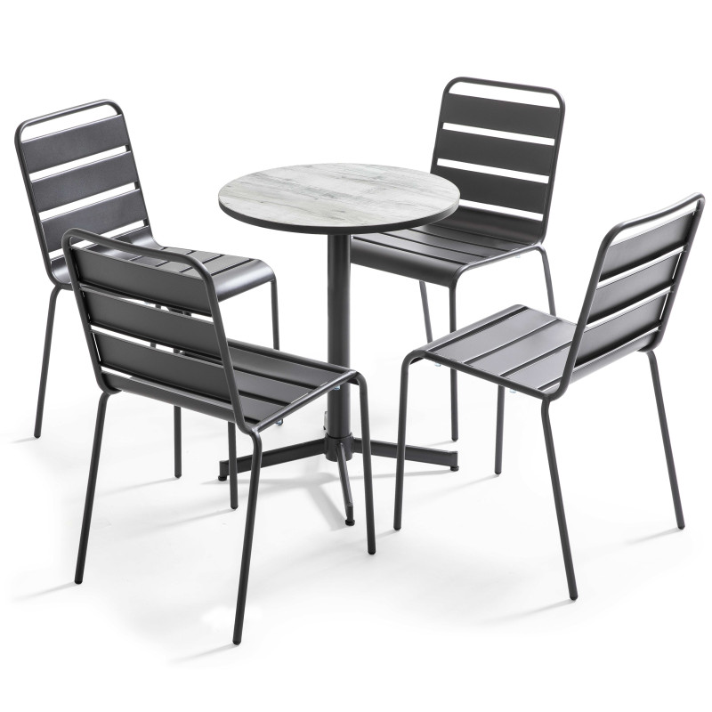 Ensemble table ronde + 4 chaises en métal