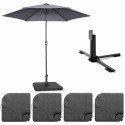 Ensemble parasol droit inclinable 180g/m² (Ø3m) avec pied pliant + 4 dalles à lester remplissables