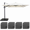 Ensemble parasol déporté carré 250g/m² (3 x 3m) rotatif 360° + 4 dalles à lester remplissables