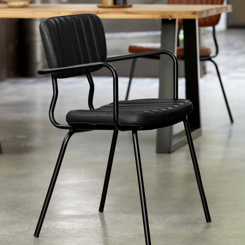 Lot de 2 chaises hautes en textile enduit et acier noir | Mobeventpro