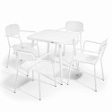 Table de terrasse carrée ( 75 x 75 x 76 cm) et 4 chaises avec accoudoirs en aluminium