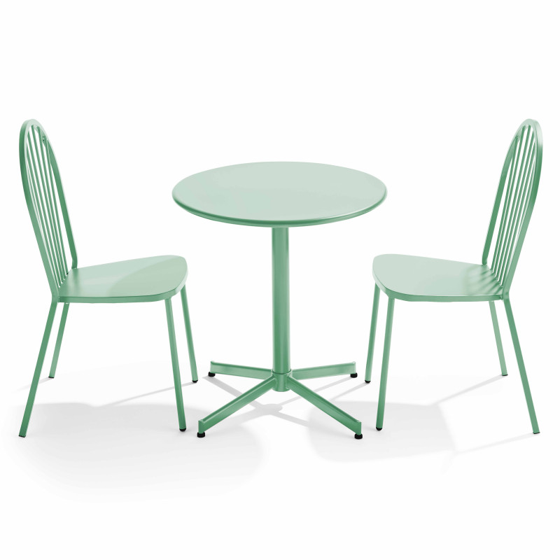 Ensemble table bistrot inclinable Ø70cm et 2 chaises en métal