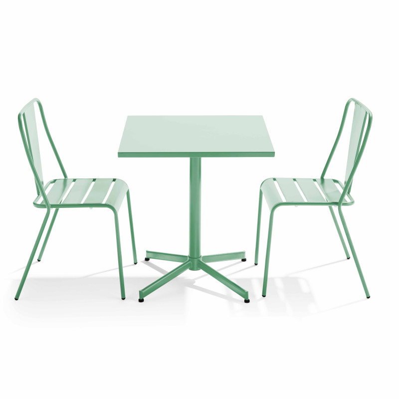 Ensemble table carrée inclinable 70 x 70 cm et 2 chaises en métal