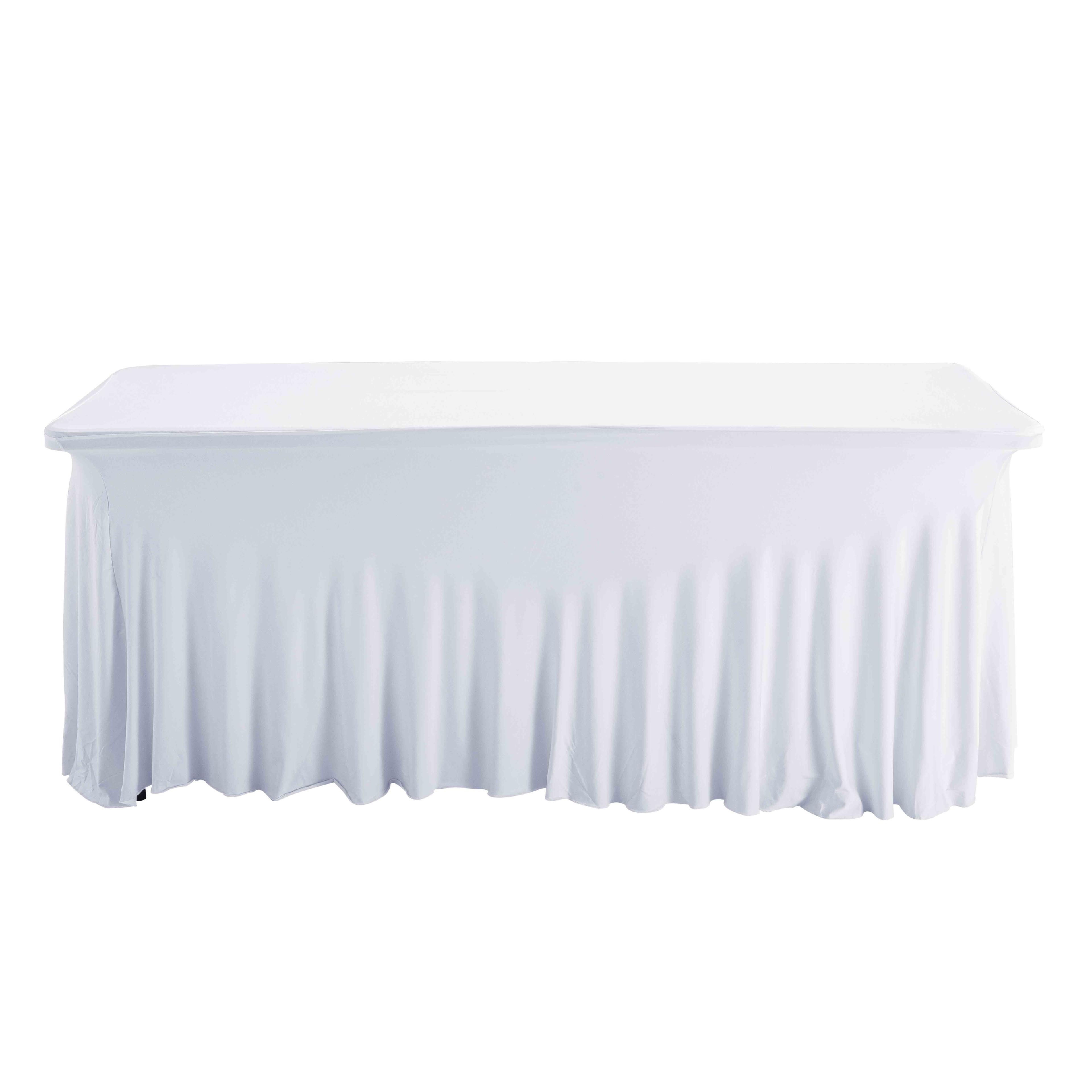 Nappe blanche élastique 180 cm drapée pour table pliante