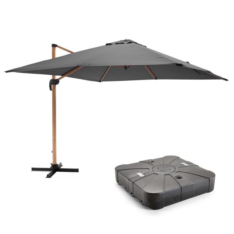 Ensemble parasol déporté (3 x 3m) 250g/m² + dalle à lester sur roues 100L