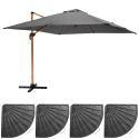 Ensemble parasol déporté inclinable carré (3 x 3m) 250g/m² + 4 dalles lestées