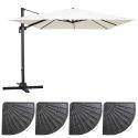 Ensemble parasol déporté carré 250g/m² (3 x 3m) rotatif 360° + 4 dalles lestées