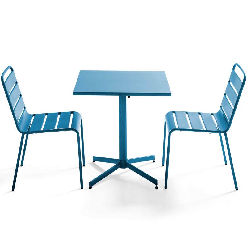 Ensemble table carrée avec plateau inclinable et 2 chaises en métal