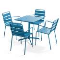 Ensemble table carrée avec plateau inclinable (70x70 cm) + 4 fauteuils en métal