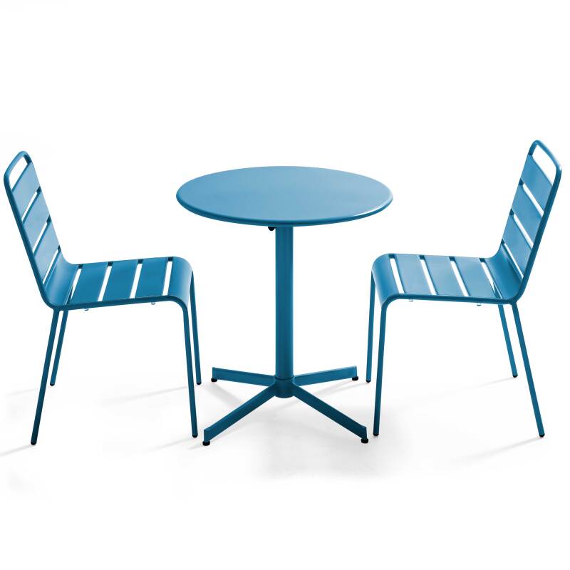 Ensemble table ronde avec plateau inclinable (⌀70 cm) + 2 chaises en métal