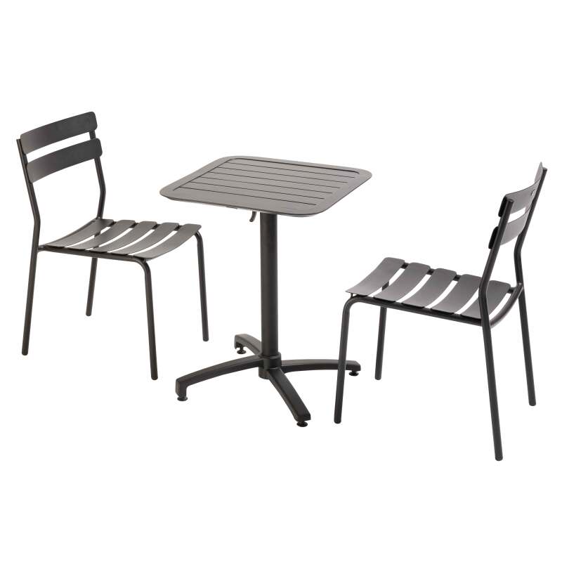 Table 60x60 cm inclinable en aluminium avec 2 chaises