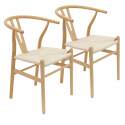 Lot de 2 chaises en bois massif avec assise en corde naturelle