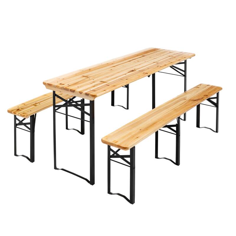 Table de brasserie pliante en bois et bancs 180cm 8 places