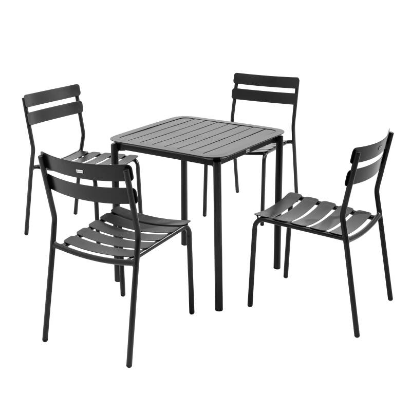 Table de terrasse carrée 70 x 70 cm et 4 chaises en aluminium